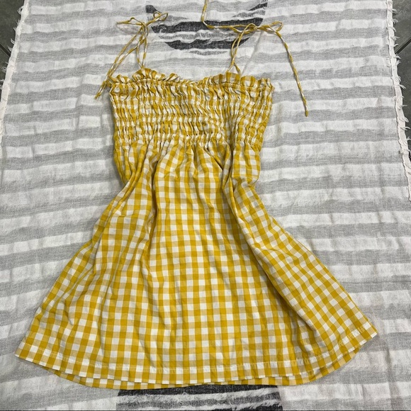 & Merci Womens Yellow White Gingham Tie Straps Mini Dress Sz S Boho Cottagecore - Picture 3 of 12